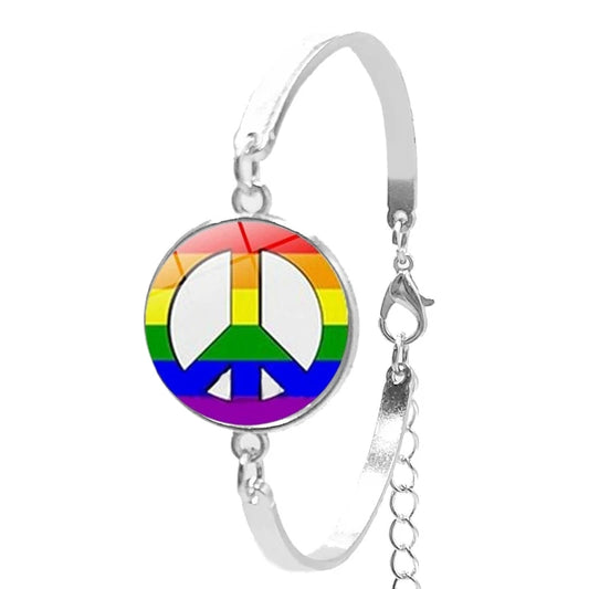 Fashion Gay Lesbian Pride Rainbow Glass Dome Chain Bracelet with Glass Convex Dome Strange Bracelet Jewelry