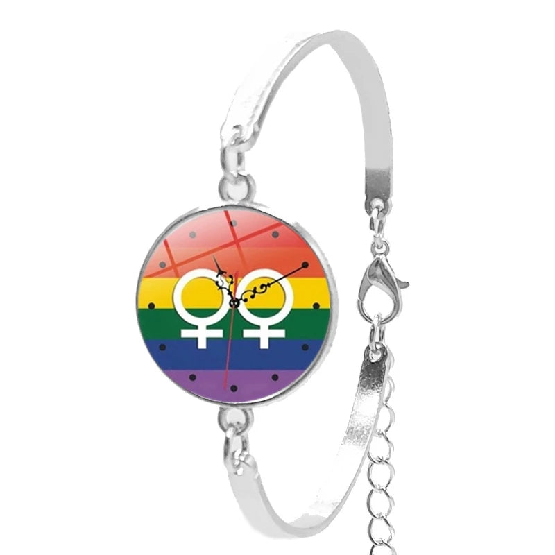 Fashion Gay Lesbian Pride Rainbow Glass Dome Chain Bracelet with Glass Convex Dome Strange Bracelet Jewelry