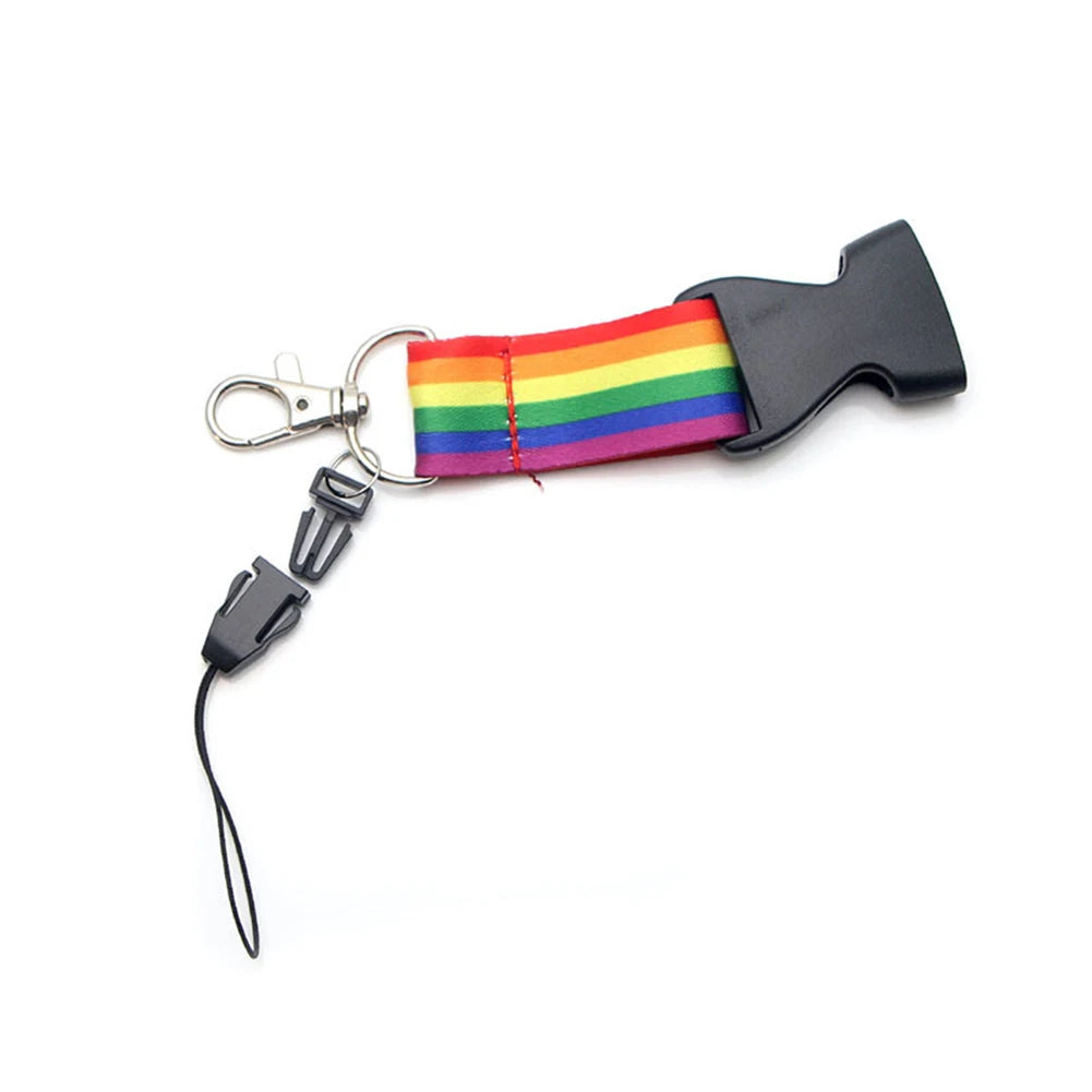 Durable Phone Lanyard Polyester Rainbow Color Detachable Hanging Key Holder Premium Carnival Quick Release Buckle LGBTQ Pride