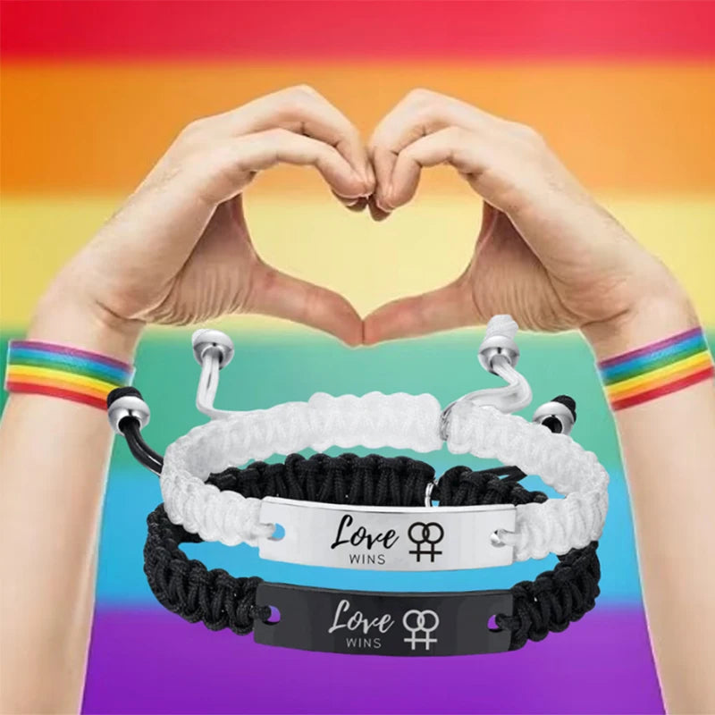 Love Wins Braided Rope Adjustable Bracelet LGBT Pride Jewelry