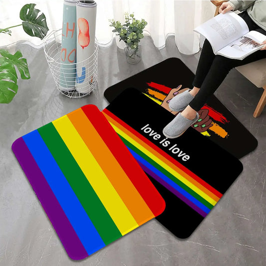 Gay Lesbian LGBT Rainbow Love Printed Flannel Floor Mat Bathroom Decor Carpet Non-Slip For Living Room Kitchen Welcome Doormat