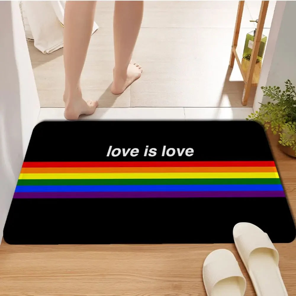 Gay Lesbian LGBT Rainbow Love Printed Flannel Floor Mat Bathroom Decor Carpet Non-Slip For Living Room Kitchen Welcome Doormat