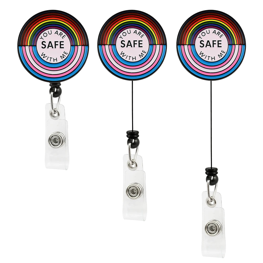 You Are Safe With Me Rainbow Flag Pride LGBT Lovers Enamel Brooch Retractable Badge Reel Nurse Exhibition Student Name Card