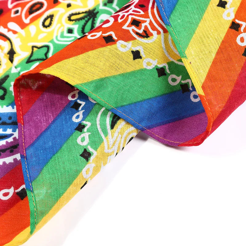 Unisex Square Scarf Rainbow Bandana Gay Pride LGBT Cotton Headband Handkerchief Hip-Hop Wristband Neck Tie