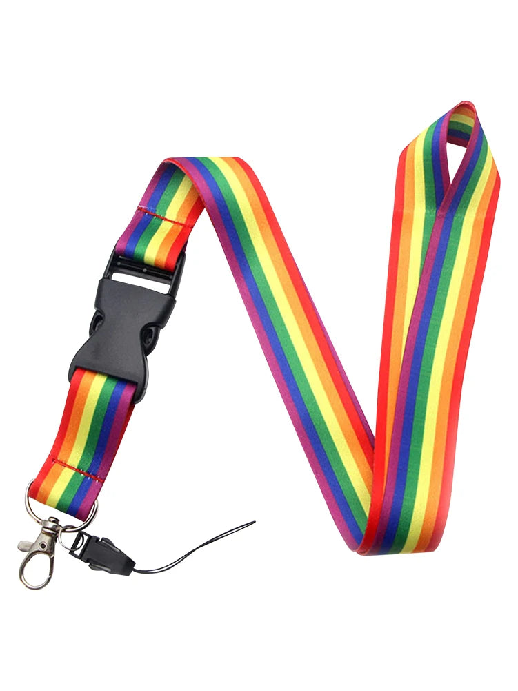 Durable Phone Lanyard Polyester Rainbow Color Detachable Hanging Key Holder Premium Carnival Quick Release Buckle LGBTQ Pride