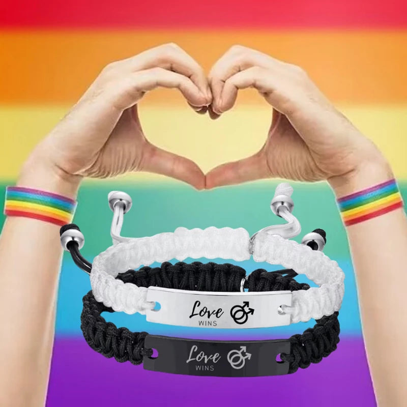 Love Wins Braided Rope Adjustable Bracelet LGBT Pride Jewelry